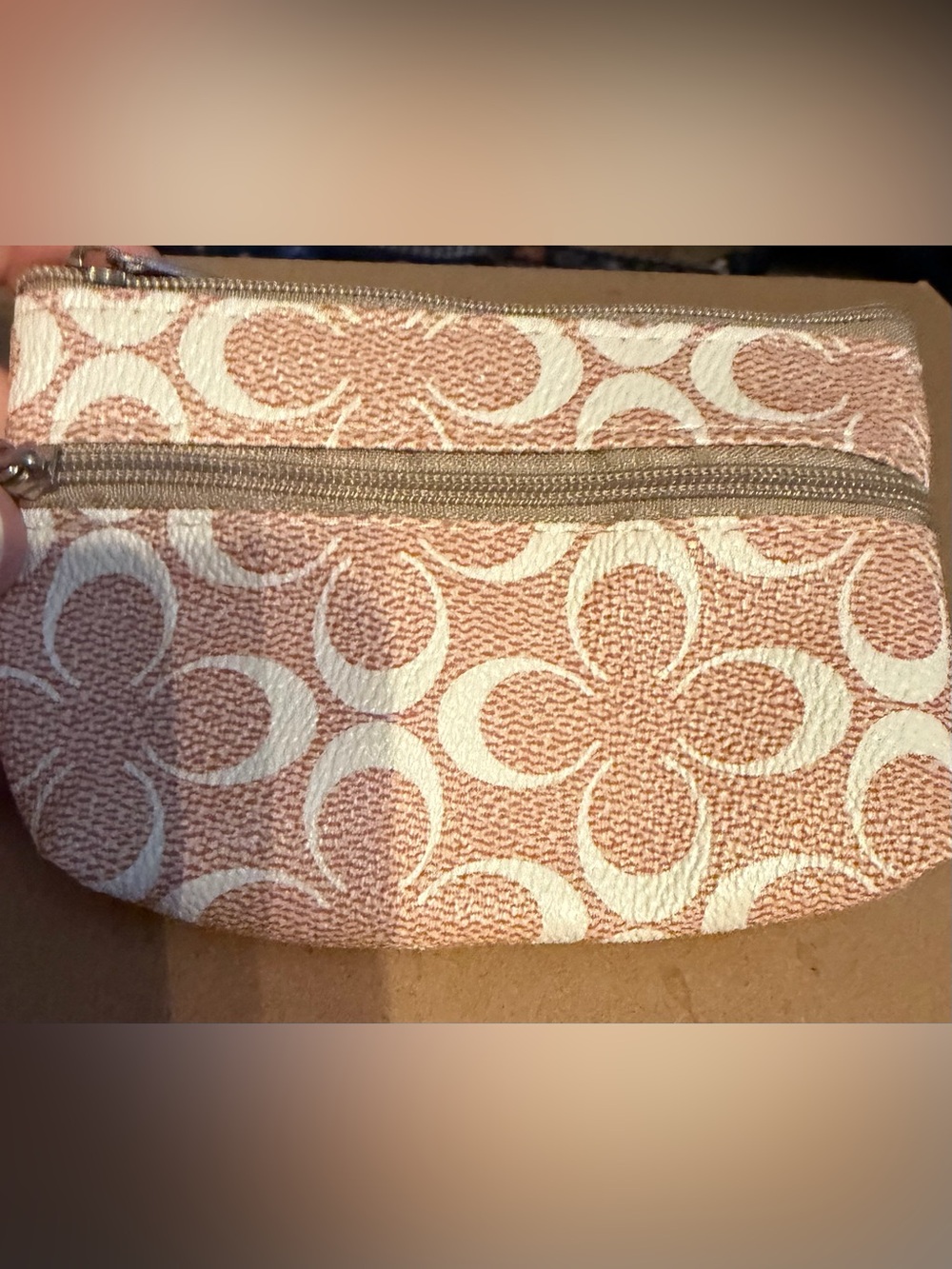 Pink Floral Jacquard Cosmetic Pouch with Zip 3x5 Keychain